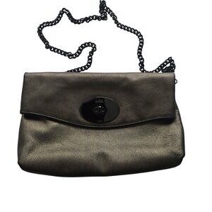 Coach Metallic Bronze Pebbled Leather Crossbody Bag Black Chain Turnlock Closure